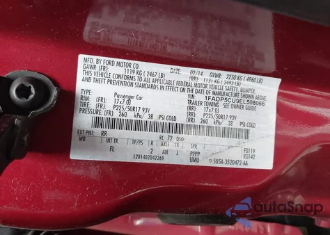 2014 Ford C-Max Energi Sel из США, поврежденный, VIN 1FADP5CU9EL508066